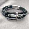Pulsera Elegante 03.462.0011.09 Acero Inoxidable, Diseño de Cruz, Cuero Negro, Tono Plateado (Grosor 25 MM, 9 Pulgadas de Largo)