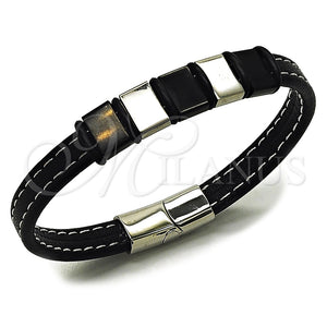 Pulsera Elegante 03.462.0016.09 Acero Inoxidable, Cuero Negro, Tono Plateado (Grosor 11 MM, 9 Pulgadas de Largo)