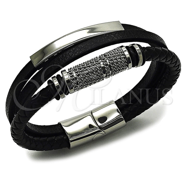 Pulsera Elegante 03.462.0017.09 Acero Inoxidable, Diseño de Con Nombre y Miami Cubana, Cuero Negro, Tono Plateado (Grosor 22 MM, 90 Pulgadas de Largo)
