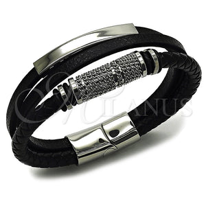 Pulsera Elegante 03.462.0017.09 Acero Inoxidable, Diseño de Con Nombre y Miami Cubana, Cuero Negro, Tono Plateado (Grosor 22 MM, 90 Pulgadas de Largo)