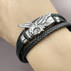 Pulsera Elegante 03.462.0019.09 Acero Inoxidable, Diseño de Águila, Cuero Negro, Tono Plateado (Grosor 30 MM, 9 Pulgadas de Largo)