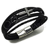 Pulsera Elegante 03.462.0020.09 Acero Inoxidable, Diseño de Cruz, Cuero Negro, Tono Plateado (Grosor 23 MM, 9 Pulgadas de Largo)