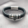 Pulsera Elegante 03.462.0023.09 Acero Inoxidable, Diseño de Cruz, Cuero Negro, Tono Plateado (Grosor 18 MM, 9 Pulgadas de Largo)