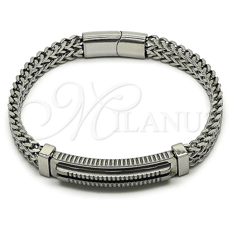Pulsera Solida 03.461.0007.09 Acero Inoxidable, Diseño de Square Franco, Pulido, Tono Plateado (Grosor 10 MM, 9 Pulgadas de Largo)