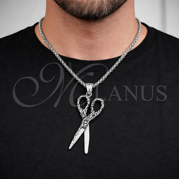 Collares con Dije 04.461.0001.24 Acero Inoxidable, Diseño de Box, Pulido, Tono Plateado (Grosor 03 MM, 24 Pulgadas de Largo)