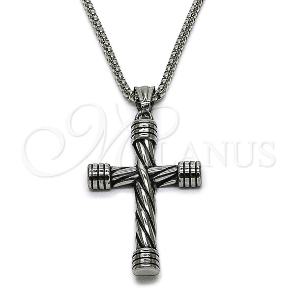 Collares con Dije 04.461.0003.24 Acero Inoxidable, Diseño de Box y Cruz, Pulido, Tono Plateado (Grosor 03 MM, 24 Pulgadas de Largo)