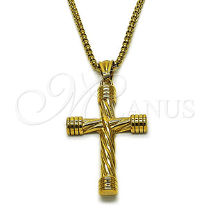 Collares con Dije 04.461.0003.1.24 Acero Inoxidable, Diseño de Box y Cruz, Pulido, Tono Dorado (Grosor 03 MM, 24 Pulgadas de Largo)