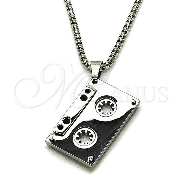 Collares con Dije 04.461.0005.24 Acero Inoxidable, Diseño de Box, Pulido, Tono Plateado (Grosor 03 MM, 24 Pulgadas de Largo)