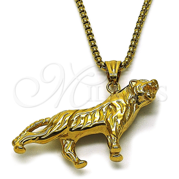 Collares con Dije 04.461.0002.1.24 Acero Inoxidable, Diseño de Box, Pulido, Tono Dorado (Grosor 03 MM, 24 Pulgadas de Largo)
