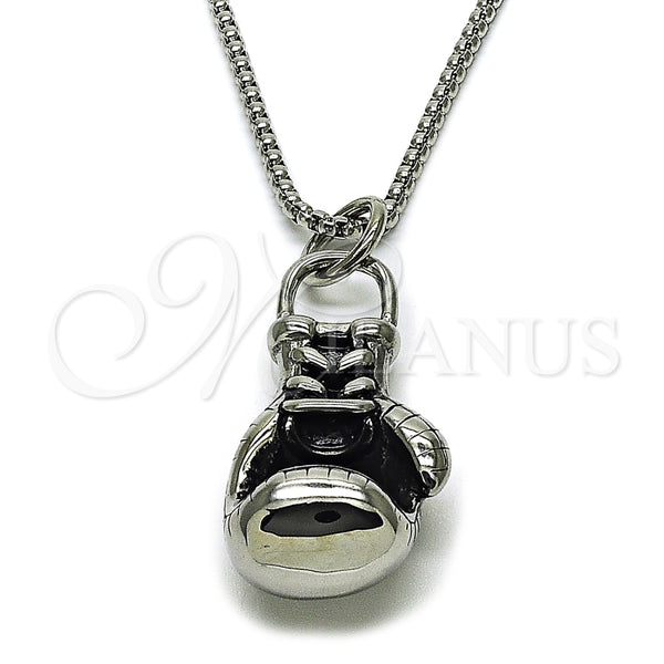 Collares con Dije 04.461.0006.24 Acero Inoxidable, Diseño de Box, Pulido, Tono Plateado (Grosor 03 MM, 24 Pulgadas de Largo)