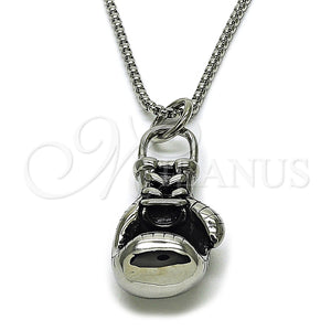 Collares con Dije 04.461.0006.24 Acero Inoxidable, Diseño de Box, Pulido, Tono Plateado (Grosor 03 MM, 24 Pulgadas de Largo)