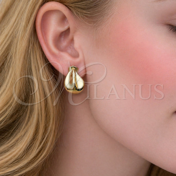 Arete Dormilona 02.163.0419 Oro Laminado, Diseño de Gota, Pulido, Tono Dorado
