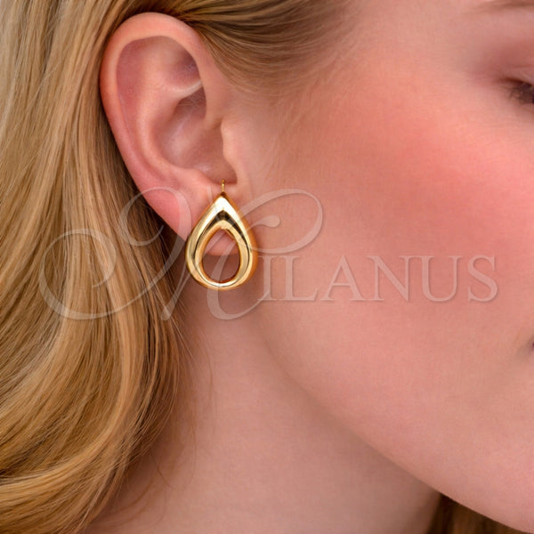 Arete Dormilona 02.163.0420 Oro Laminado, Diseño de Trébol de Cuatro Hojas, Pulido, Tono Dorado