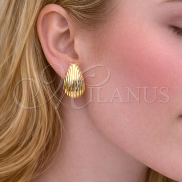 Arete Dormilona 02.163.0421 Oro Laminado, Diseño de Gota, Pulido, Tono Dorado