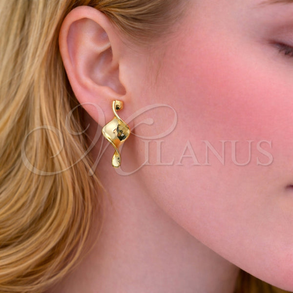 Arete Dormilona 02.163.0423 Oro Laminado, Diseño de Torcido, Pulido, Tono Dorado