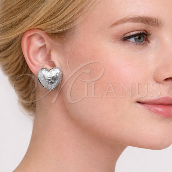Arete Dormilona 02.163.0429.1 Rodio Laminado, Diseño de Corazón, Diamantado, Rodinado
