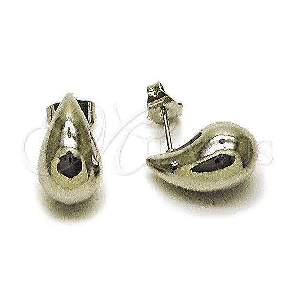 Arete Dormilona 02.213.0922.1 Rodio Laminado, Diseño de Gota y Hueco, Pulido, Rodinado