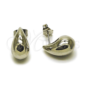 Arete Dormilona 02.213.0922.1 Rodio Laminado, Diseño de Gota y Hueco, Pulido, Rodinado