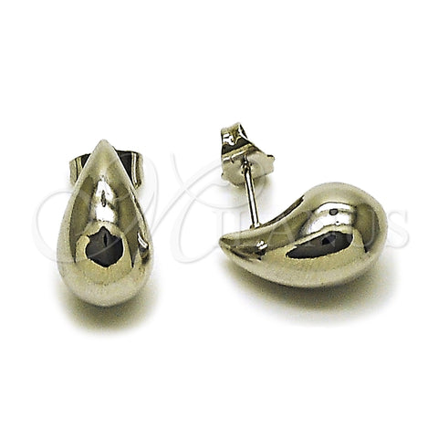 Arete Dormilona 02.213.0922.1 Rodio Laminado, Diseño de Gota y Hueco, Pulido, Rodinado