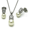 Juego de Arete y Dije de Adulto 10.156.0470.1 Rodio Laminado, Diseño de Bola y Cluster, con Zirconia Cubica Blanca y Perla Marfil, Pulido, Rodinado