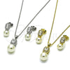 Juego de Arete y Dije de Adulto 10.156.0470.1 Rodio Laminado, Diseño de Bola y Cluster, con Zirconia Cubica Blanca y Perla Marfil, Pulido, Rodinado