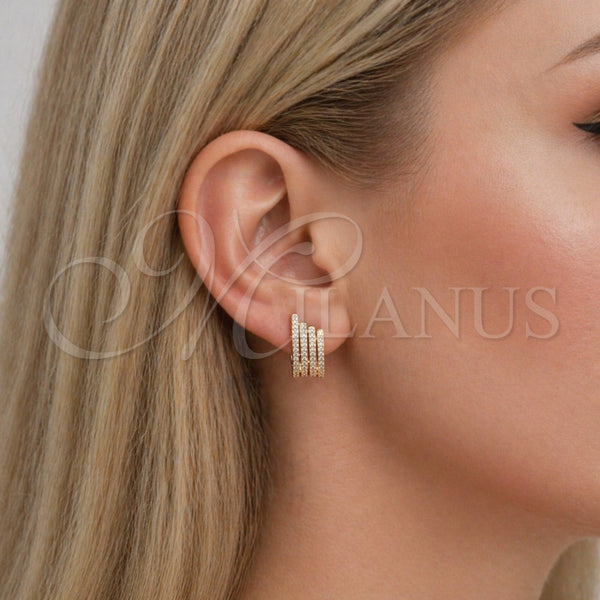Arete Dormilona 02.156.0750 Oro Laminado, con Micro Pave Blanca, Pulido, Tono Dorado