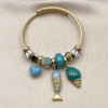 Aro Individual 07.463.0010 Acero Inoxidable, Diseño de Pescado y Caracol, con Cristal Light Turquoise y Crystal, Esmaltado Turquesa, Tono Dorado (Grosor 03 MM, Talla Unica)
