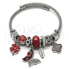 Aro Individual 07.463.0016 Acero Inoxidable, Diseño de Mariposa y Trébol de Cuatro Hojas, con Cristal Crystal y Aurore Boreale, Esmaltado Rojo, Tono Plateado (Grosor 03 MM, Talla Unica)