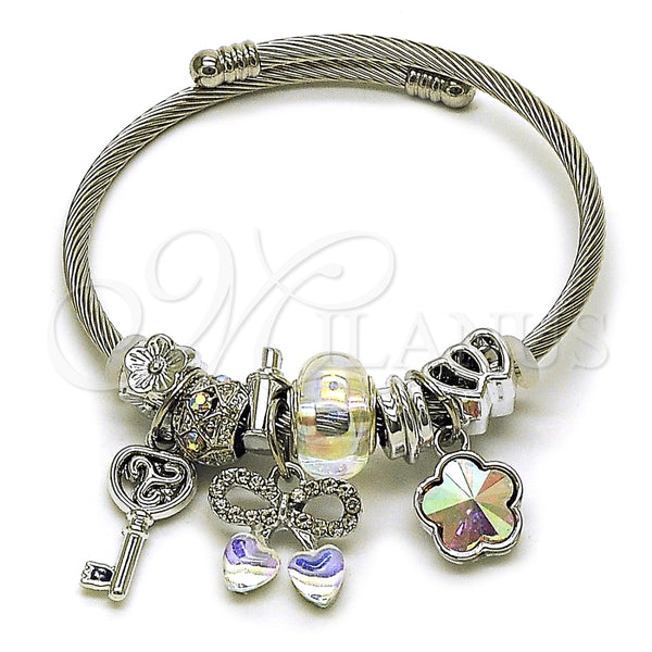 Aro Individual 07.464.0001 Acero Inoxidable, Diseño de Cereza y Arco, con Cristal Aurore Boreale y Crystal, Pulido, Tono Plateado (Grosor 03 MM, Talla Unica)