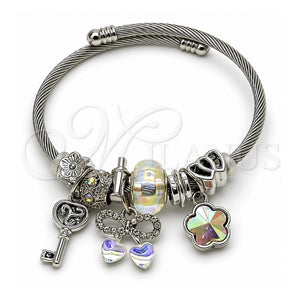 Aro Individual 07.464.0001 Acero Inoxidable, Diseño de Cereza y Arco, con Cristal Aurore Boreale y Crystal, Pulido, Tono Plateado (Grosor 03 MM, Talla Unica)