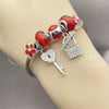 Aro Individual 07.464.0007 Acero Inoxidable, Diseño de Llave y Candado, con Cristal Siam y Crystal, Esmaltado Rojo, Tono Plateado (Grosor 03 MM, Talla Unica)