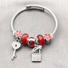 Aro Individual 07.464.0007 Acero Inoxidable, Diseño de Llave y Candado, con Cristal Siam y Crystal, Esmaltado Rojo, Tono Plateado (Grosor 03 MM, Talla Unica)