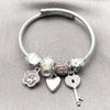 Aro Individual 07.464.0013 Acero Inoxidable, Diseño de Llave Griega y Flor, con Cristal Light Rose y Crystal, Pulido, Tono Plateado (Grosor 03 MM, Talla Unica)