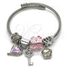 Aro Individual 07.464.0014 Acero Inoxidable, Diseño de Corazón y Llave, con Cristal Light Rose y Crystal, Pulido, Tono Plateado (Grosor 03 MM, Talla Unica)