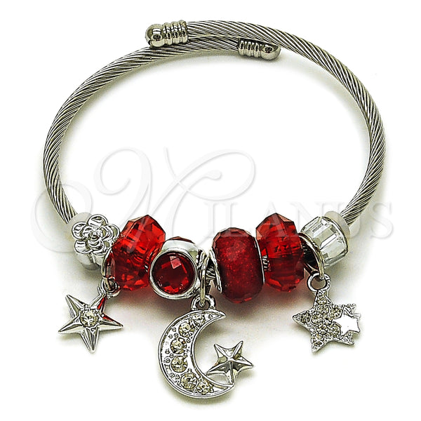 Aro Individual 07.464.0015 Acero Inoxidable, Diseño de Luna y Estrella, con Cristal Siam y Crystal, Pulido, Tono Plateado (Grosor 03 MM, Talla Unica)
