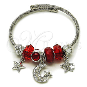 Aro Individual 07.464.0015 Acero Inoxidable, Diseño de Luna y Estrella, con Cristal Siam y Crystal, Pulido, Tono Plateado (Grosor 03 MM, Talla Unica)