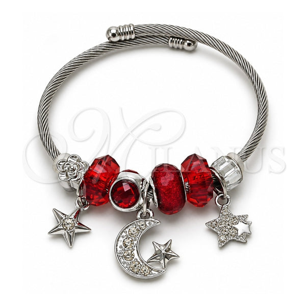 Aro Individual 07.464.0015 Acero Inoxidable, Diseño de Luna y Estrella, con Cristal Siam y Crystal, Pulido, Tono Plateado (Grosor 03 MM, Talla Unica)