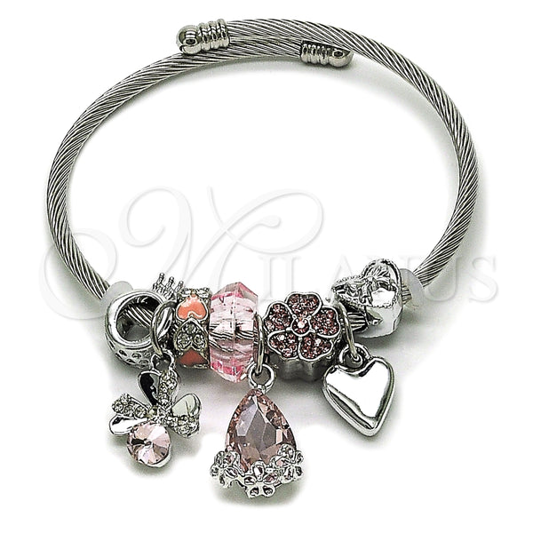 Aro Individual 07.464.0016 Acero Inoxidable, Diseño de Trébol de Cuatro Hojas y Gota, con Cristal Light Rose y Crystal, Pulido, Tono Plateado (Grosor 03 MM, Talla Unica)