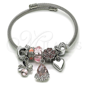Aro Individual 07.464.0016 Acero Inoxidable, Diseño de Trébol de Cuatro Hojas y Gota, con Cristal Light Rose y Crystal, Pulido, Tono Plateado (Grosor 03 MM, Talla Unica)