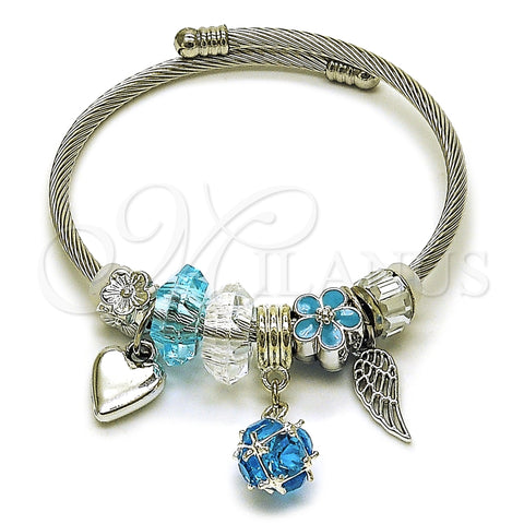 Aro Individual 07.464.0021 Acero Inoxidable, Diseño de Bola y Corazón, con Cristal Indicolite y Crystal, Esmaltado Turquesa, Tono Plateado (Grosor 03 MM, Talla Unica)