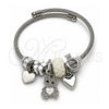 Aro Individual 07.464.0022 Acero Inoxidable, Diseño de Osito y Corazón, con Cristal Chrysolite Opal y Crystal, Esmaltado Blanco, Tono Plateado (Grosor 03 MM, Talla Unica)