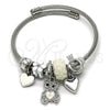 Aro Individual 07.464.0022 Acero Inoxidable, Diseño de Osito y Corazón, con Cristal Chrysolite Opal y Crystal, Esmaltado Blanco, Tono Plateado (Grosor 03 MM, Talla Unica)