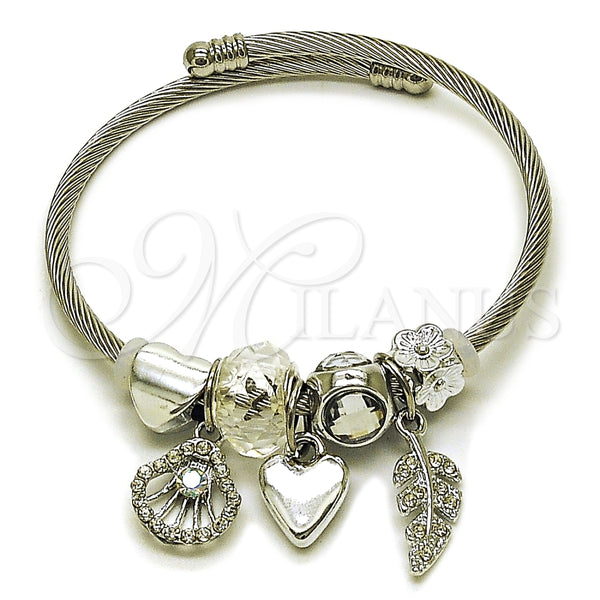 Aro Individual 07.464.0023 Acero Inoxidable, Diseño de Concha y Corazón, con Cristal Aurore Boreale y Crystal, Pulido, Tono Plateado (Grosor 03 MM, Talla Unica)