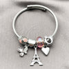 Aro Individual 07.464.0025 Acero Inoxidable, Diseño de Torre Eiffel y Mariposa, con Cristal Light Rose y Aurore Boreale, Esmaltado Rosado, Tono Plateado (Grosor 03 MM, Talla Unica)