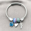 Aro Individual 07.464.0026 Acero Inoxidable, Diseño de Flor y Oja, con Cristal Indicolite y Crystal, Pulido, Tono Plateado (Grosor 03 MM, Talla Unica)