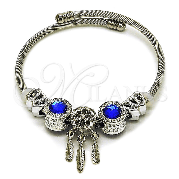 Aro Individual 07.464.0027 Acero Inoxidable, Diseño de Corazón y Oja, con Cristal Zafiro Azul y Crystal, Pulido, Tono Plateado (Grosor 03 MM, Talla Unica)