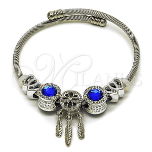 Aro Individual 07.464.0027 Acero Inoxidable, Diseño de Corazón y Oja, con Cristal Zafiro Azul y Crystal, Pulido, Tono Plateado (Grosor 03 MM, Talla Unica)