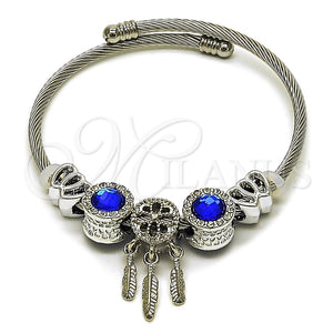 Aro Individual 07.464.0027 Acero Inoxidable, Diseño de Corazón y Oja, con Cristal Zafiro Azul y Crystal, Pulido, Tono Plateado (Grosor 03 MM, Talla Unica)