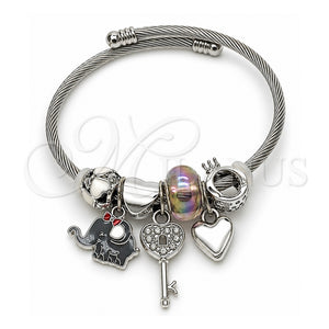 Aro Individual 07.464.0029 Acero Inoxidable, Diseño de Elefante y Corazón, con Cristal Crystal y Paradise Shine, Esmaltado Gris, Tono Plateado (Grosor 03 MM, Talla Unica)