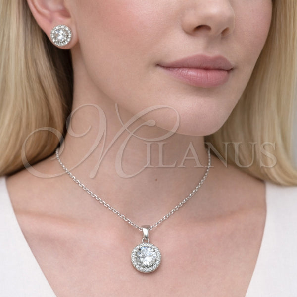 Juego de Arete y Dije de Adulto 10.349.0001 Rodio Laminado, Diseño de Cluster, con Zirconia Cubica Blanca, Pulido, Rodinado